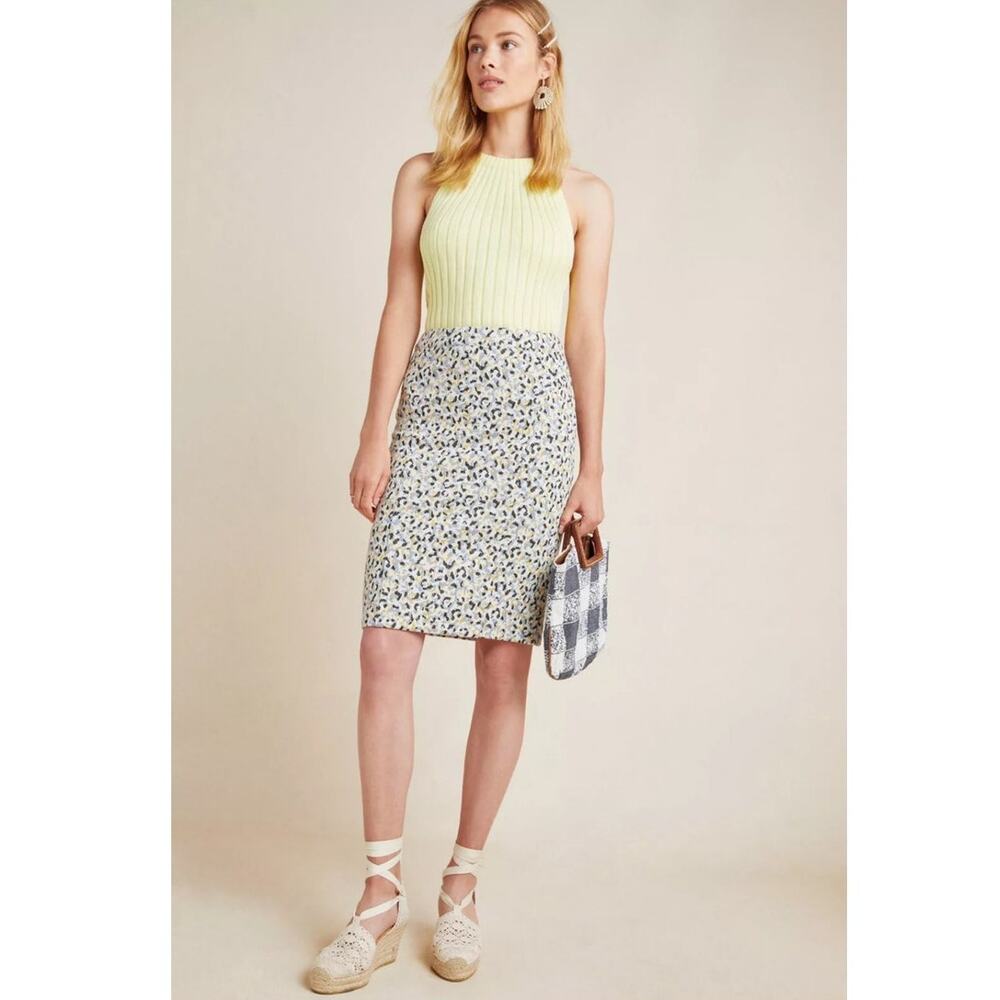 Anthropologie Maeve Leopard Print Jacquard Pencil Skirt‎ Size S